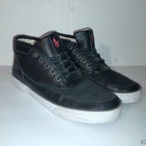 Polo Ralph Lauren Men's Size 9 Black High Top Leather Sneakers Red Logo